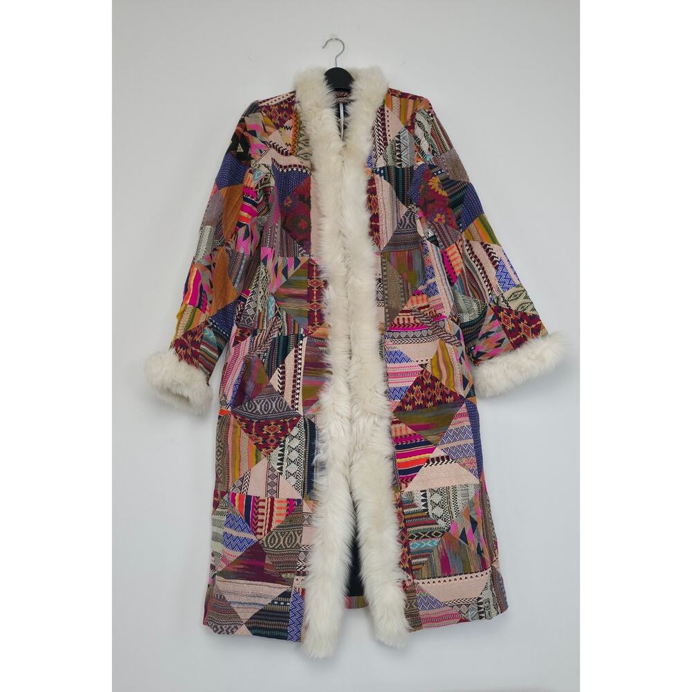Free People Caravan Patchwork Shearling Trim Coat Sz Small NWT - Picture 2 of 9